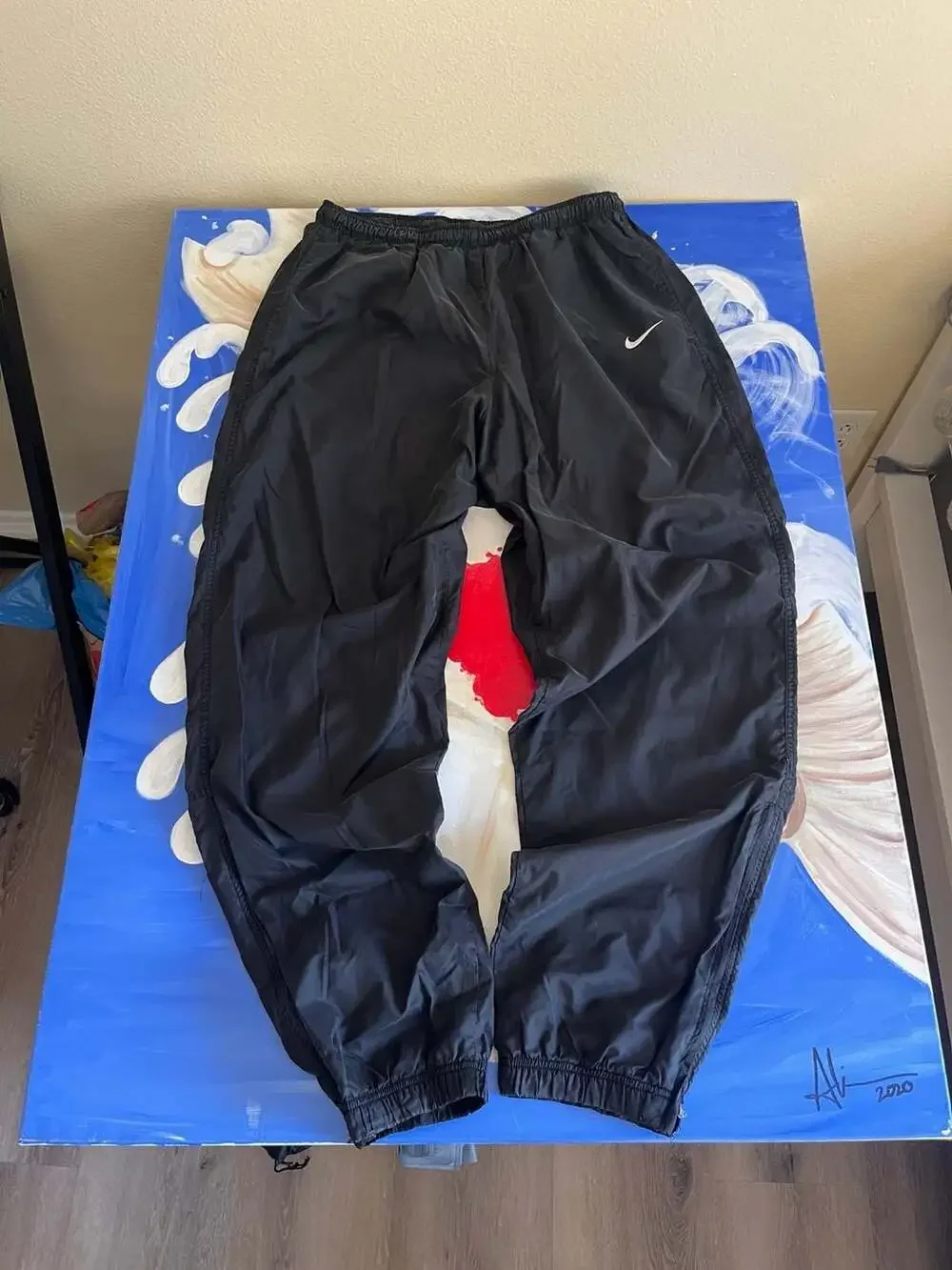 Vintage Nike Nylon Track Pants Black with Embroidered Mini Swoosh